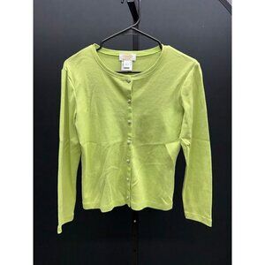 Talbots Lime Green Rhinestone Button Up Pima Cotton Cardigan Sweater